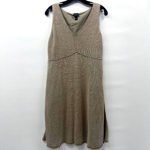 Eileen Fisher Linen Knit V Neck Tan Beige Dress